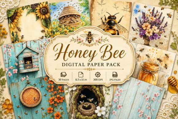 Download Vintage Bee Botanical Junk Journal Paper - Journal Collection