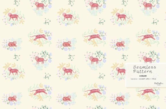 Download Pink Tiger Seamless Pattern Watercolor - Sea Collection