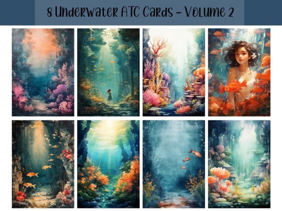 Download 8 Underwater ATC Cards for Junk Journal - Journal Collection