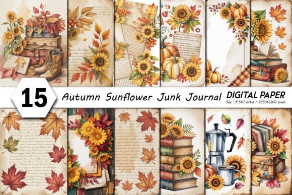 Download Autumn Sunflower Junk Journal Kit - Journal Collection