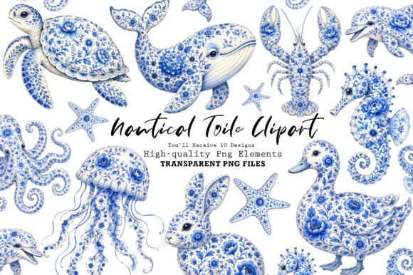 Download Chinoiserie Blue Sea Animals Clipart PNG - Sea Collection