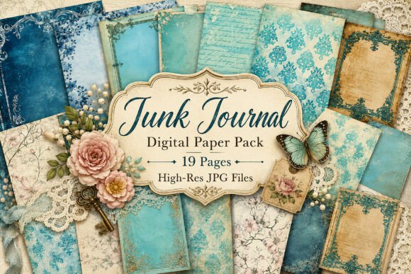 Download Vintage Blue Damask Junk Journal Paper - Journal Collection