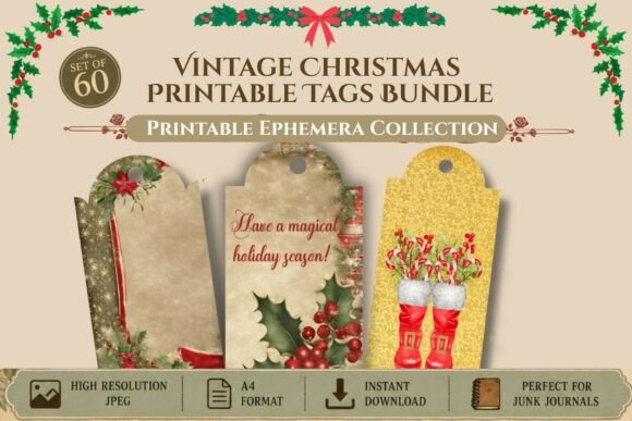 Download Vintage Christmas Printable Tags Bundle - Printable tags Collection