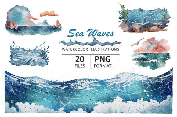 Download Sea Waves Watercolor Illustrations - Sea Collection