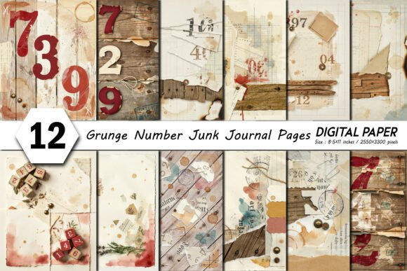 Download Grunge Number Junk Journal Pages - Journal Collection