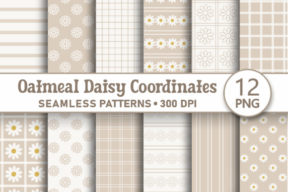 Download Beige Grid Daisy Seamless Pattern Bundle - Sea Collection