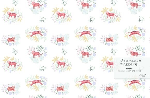 Download Cute Floral Tiger Seamless Pattern - Sea Collection