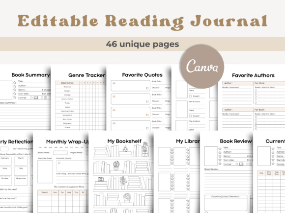 Download Canva Reading Journal Editable Template - Journal Collection