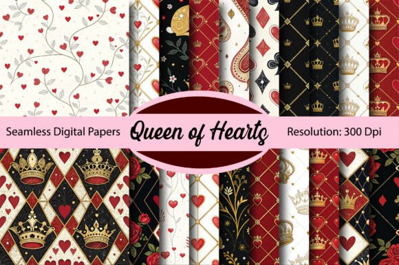 Download Queen of Hearts Seamless Digital Paper - Sea Collection