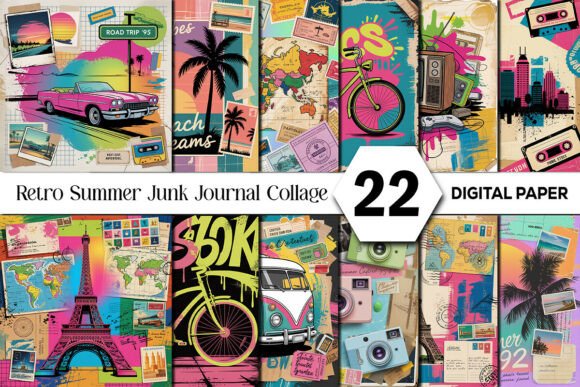Download Retro Summer Junk Journal Collage Papers - Journal Collection