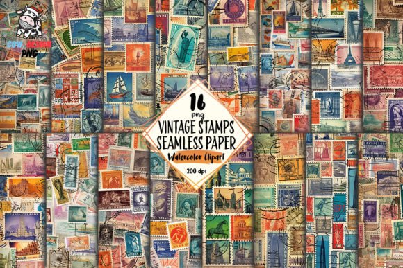 Download Vintage Stamps Seamless Paper Clipart - Sea Collection