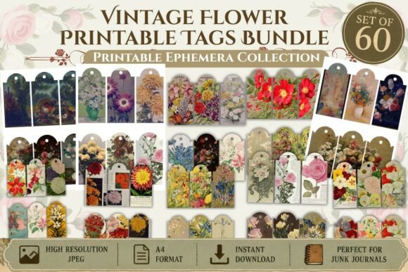 Download Vintage Flower Printable Tags Bundle - Printable tags Collection
