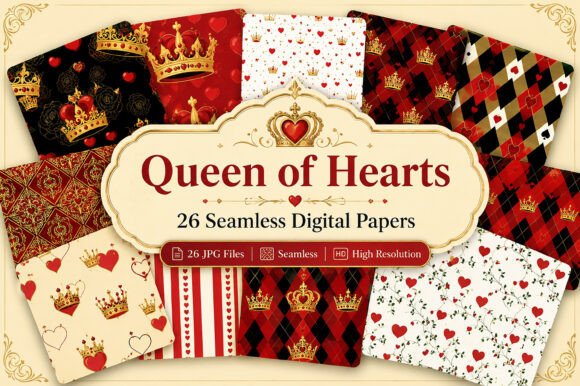 Download Queen of Hearts Seamless Digital Bundle - Sea Collection